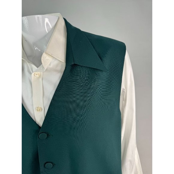 Giorgio B Tunic Vest With Collar Size 48 Green Polyester Fabric Covered Buttons - Picture 15 of 16